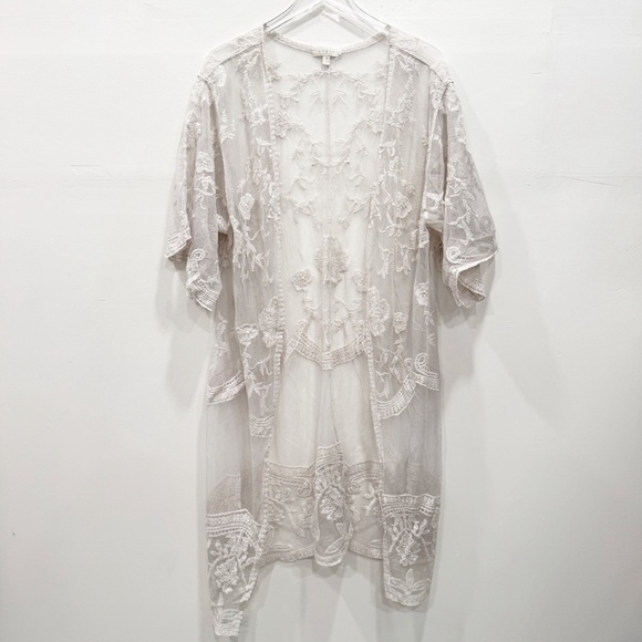 Adiva Wide Sleeve Sheer Lace Kimono Long Medium - Picture 1 of 6